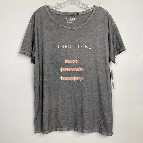 GUESS NWT Short Sleeve I Used to Be Graphic Scoopneck Tee Women's Size M - Picture 1 of 12